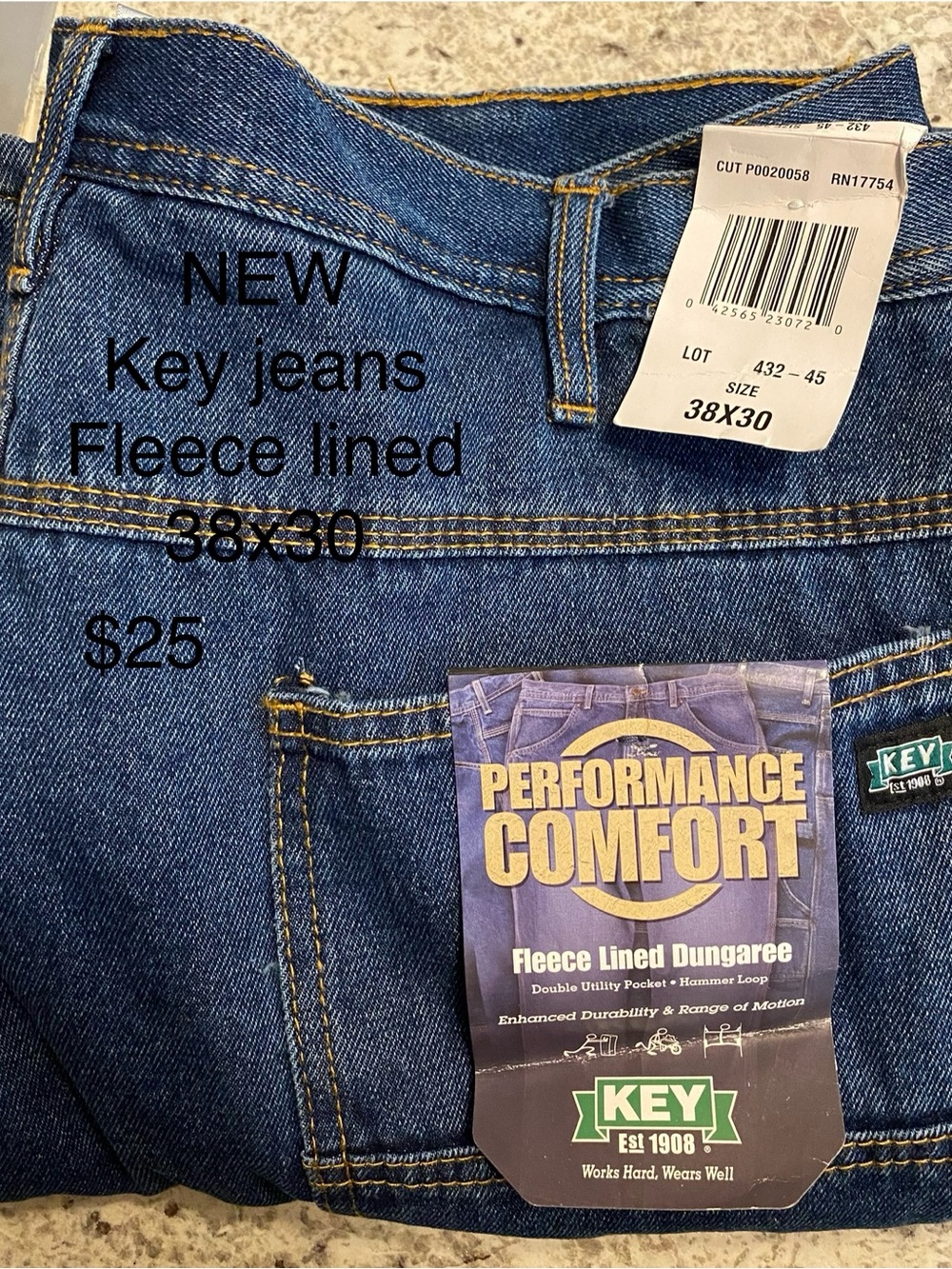 KEY Performance Comfort Fleece-Lined Relaxed Jeans - Blue